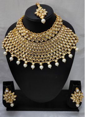 Dignified Gold Rodium Polish Beads Work Necklace Set