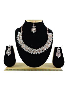 Dignified Gold Rodium Polish Beads Work Necklace Set for Ceremonial
