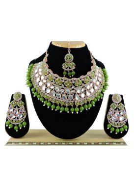 Dignified Gold Rodium Polish Beads Work Necklace Set For Festival
