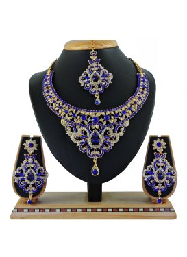 Dignified Gold Rodium Polish Blue and White Necklace Set