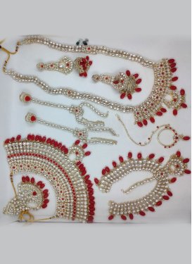 Dignified Gold Rodium Polish Red and White Bridal Jewelry For Festival
