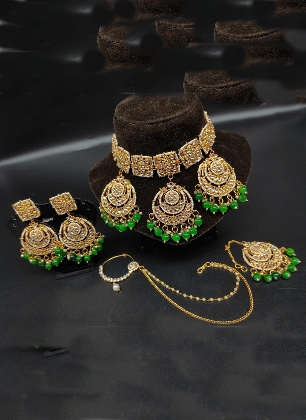 Dignified Moti Work Gold Rodium Polish Necklace Set