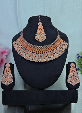 Dignified Orange and White Stone Work Necklace Set