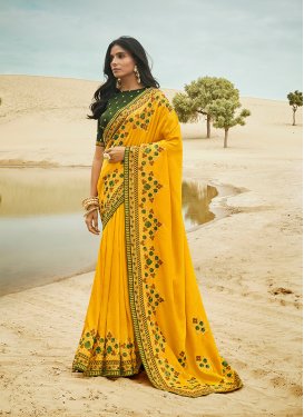 Dignified Patch Border Yellow Traditional Designer Saree
