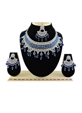 Dignified Silver Rodium Polish Beads Work Necklace Set For Ceremonial