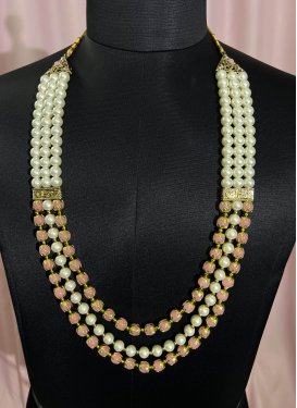 Divine Alloy Beads Work Cream and Salmon Necklace Set