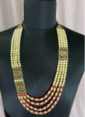 Divine Alloy Gold Rodium Polish Beads Work Cream and Rose Pink Necklace