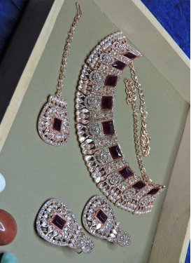 Divine Alloy Maroon and White Necklace Set