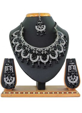 Divine Alloy Silver Rodium Polish Black and White Beads Work Necklace Set