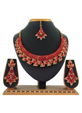 Divine Alloy Stone Work Gold and Red Necklace Set