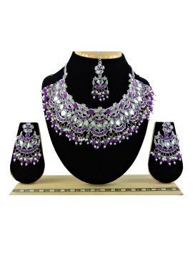 Divine Beads Work Alloy Silver Rodium Polish Necklace Set For Party