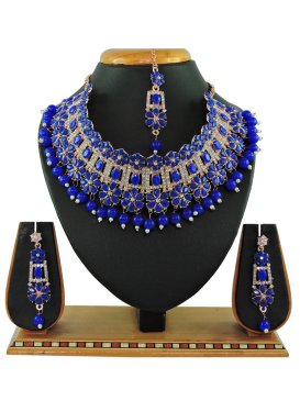 Divine Beads Work Blue and White Necklace Set for Bridal