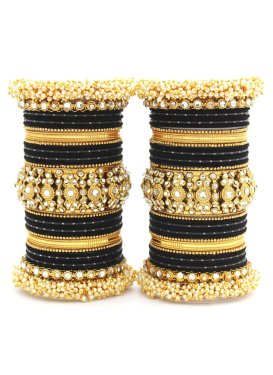 Divine Black and Off White Alloy Gold Rodium Polish Bangles For Party