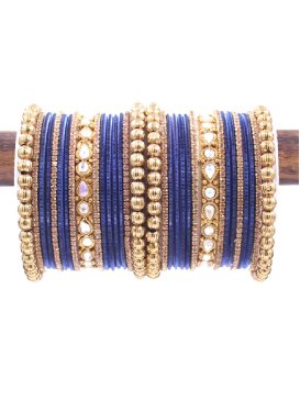 Divine Blue and Gold Beads Work Kada Bangles