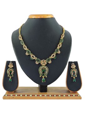 Divine Bottle Green and Gold Stone Work Necklace Set