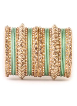 Divine Gold and Mint Green Stone Work Bangles For Festival
