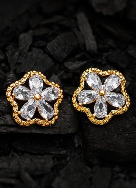 Divine Gold Rodium Polish Alloy Gold and White Earrings