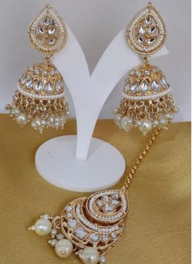 Divine Gold Rodium Polish Beads Work Earrings Set For Festival