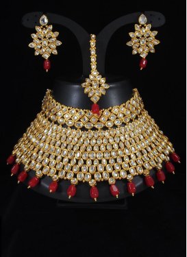 Divine Gold Rodium Polish Red and White Necklace Set For Festival