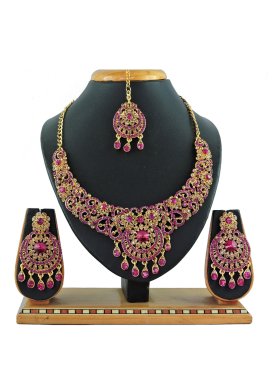 Divine Gold Rodium Polish Stone Work Necklace Set For Party