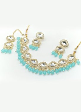 Divine Gold Rodium Polish Turquoise and White Beads Work Necklace Set