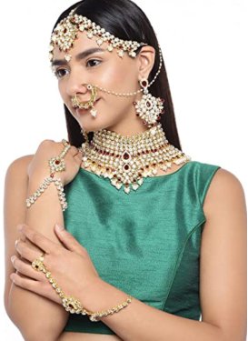 Divine Kundan Work Gold and Maroon Alloy Bridal Jewelry