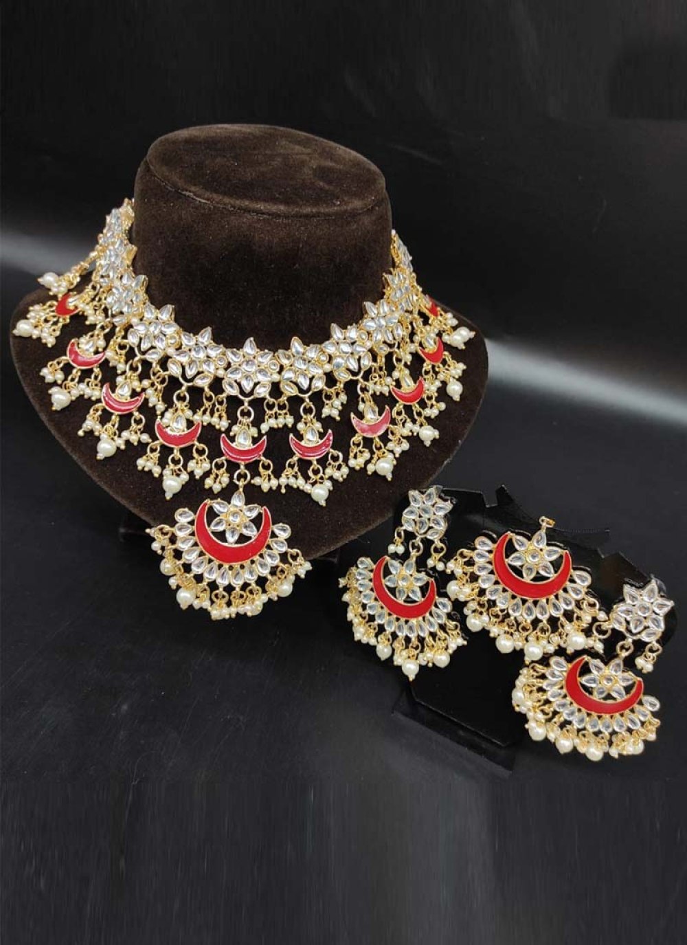 Divine Red and White Gold Rodium Polish Necklace Set