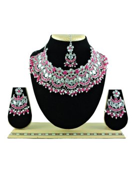 Divine Rose Pink and Silver Color Beads Work Necklace Set