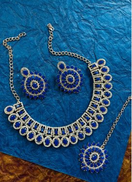 Divine Stone Work Blue and Silver Color Necklace Set