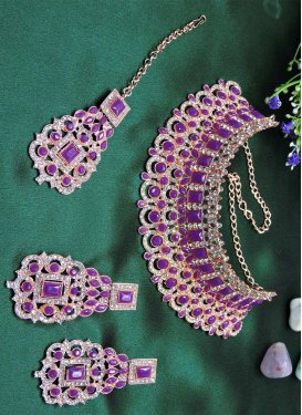Divine Stone Work Purple and White Necklace Set