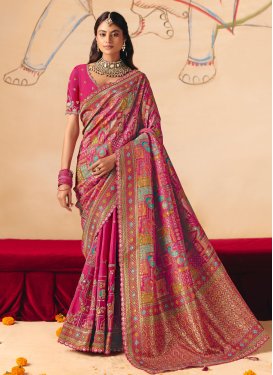 Dola Silk Embroidered Work Classic Saree in Rose Pink