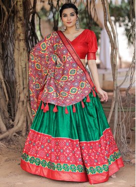 Dola Silk Green and Red Print Work Trendy Lehenga Choli