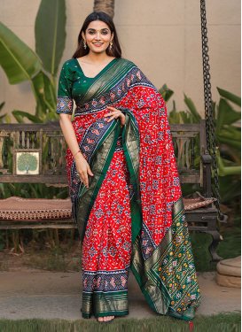 Dola Silk Green and Red Traditional Designer Saree