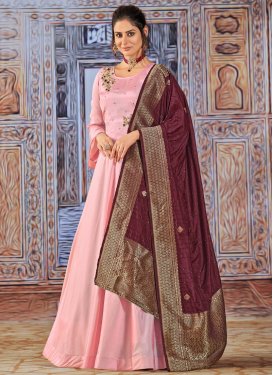 Dola Silk Maroon and Pink Embroidered Work Readymade Designer Gown