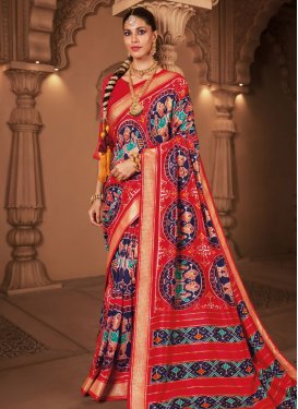 Dola Silk Navy Blue and Red Traditional Designer Saree For Ceremonial