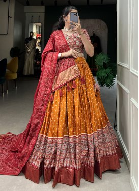 Dola Silk Orange and Red Trendy Designer Lehenga Choli