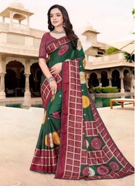 Dola Silk Traditional Saree with Bandhani Print Work for Casual in Green and Maroon
