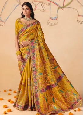 Dola Silk Traditional Saree with Embroidered Work for Women in Mustard