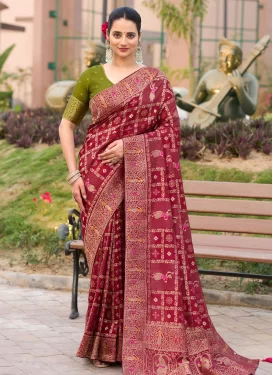 Dola Silk Trendy Saree with Swarovski Work for Festival in Red