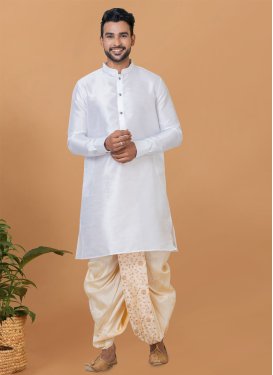 Dupion Silk Dhoti Kurta with Woven Work in Cream and White