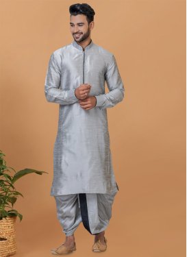 Dupion Silk Dhoti Kurta with Woven Work in Grey