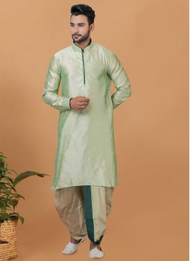 Dupion Silk Dhoti Kurta with Woven Work in Mint Green for Ceremonial