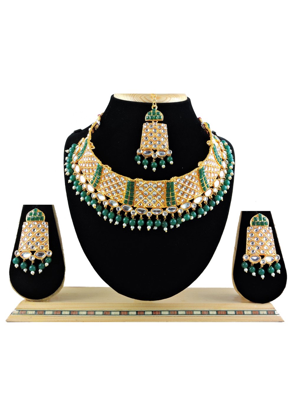 Elegant Alloy Beads Work Gold Rodium Polish Necklace Set