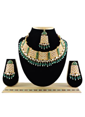 Elegant Alloy Beads Work Gold Rodium Polish Necklace Set