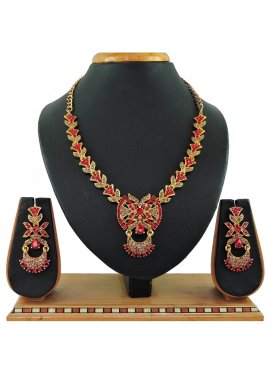Elegant Alloy Gold and Red Beads Work Necklace Set