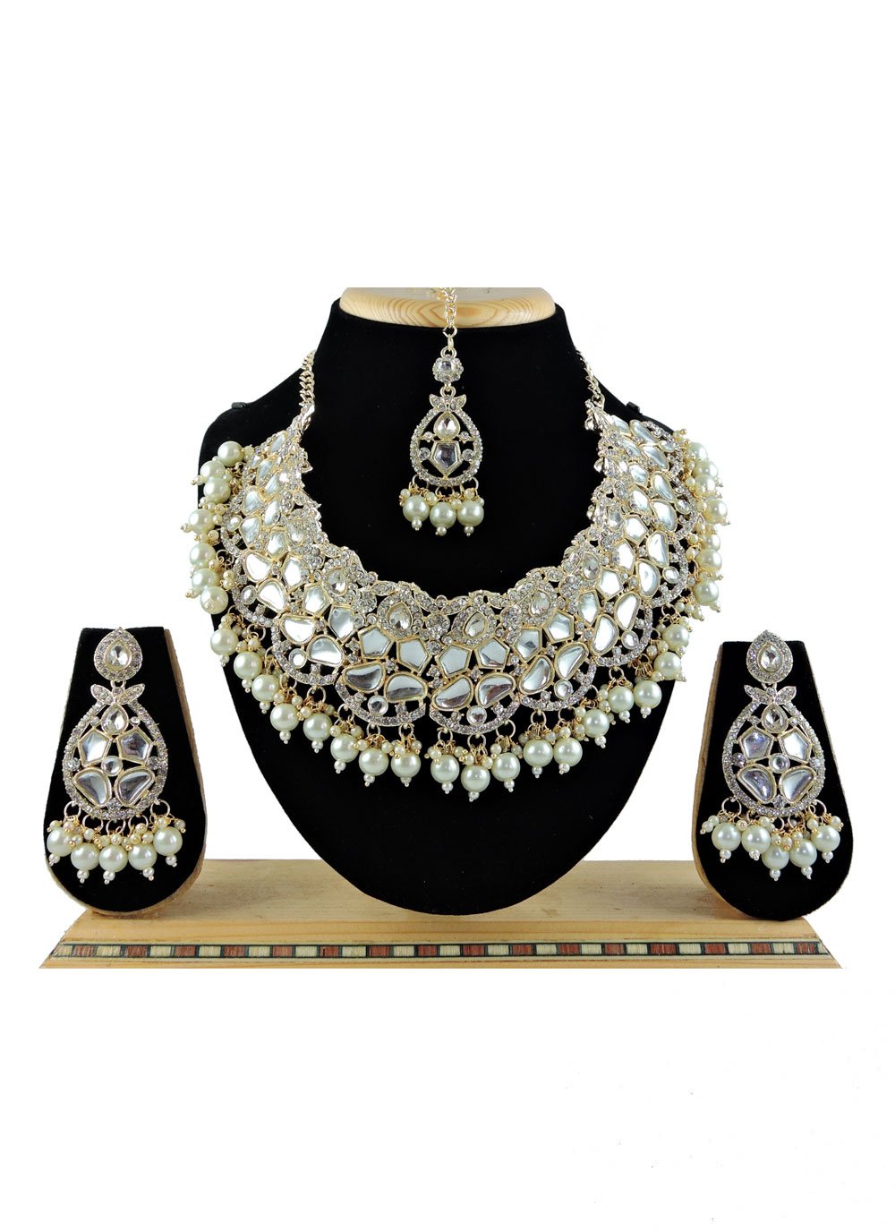 Elegant Alloy Gold Rodium Polish Beads Work Necklace Set
