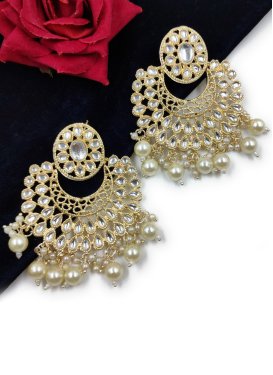 Elegant Alloy Gold Rodium Polish Beads Work Off White and White Earrings