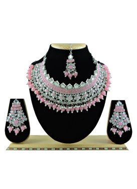 Elegant Alloy Pink and Silver Color Necklace Set