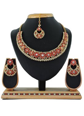 Elegant Alloy Stone Work Red and White Necklace Set