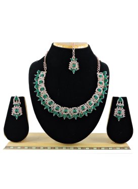 Elegant Beads Work Sea Green and White Necklace Set for Festival